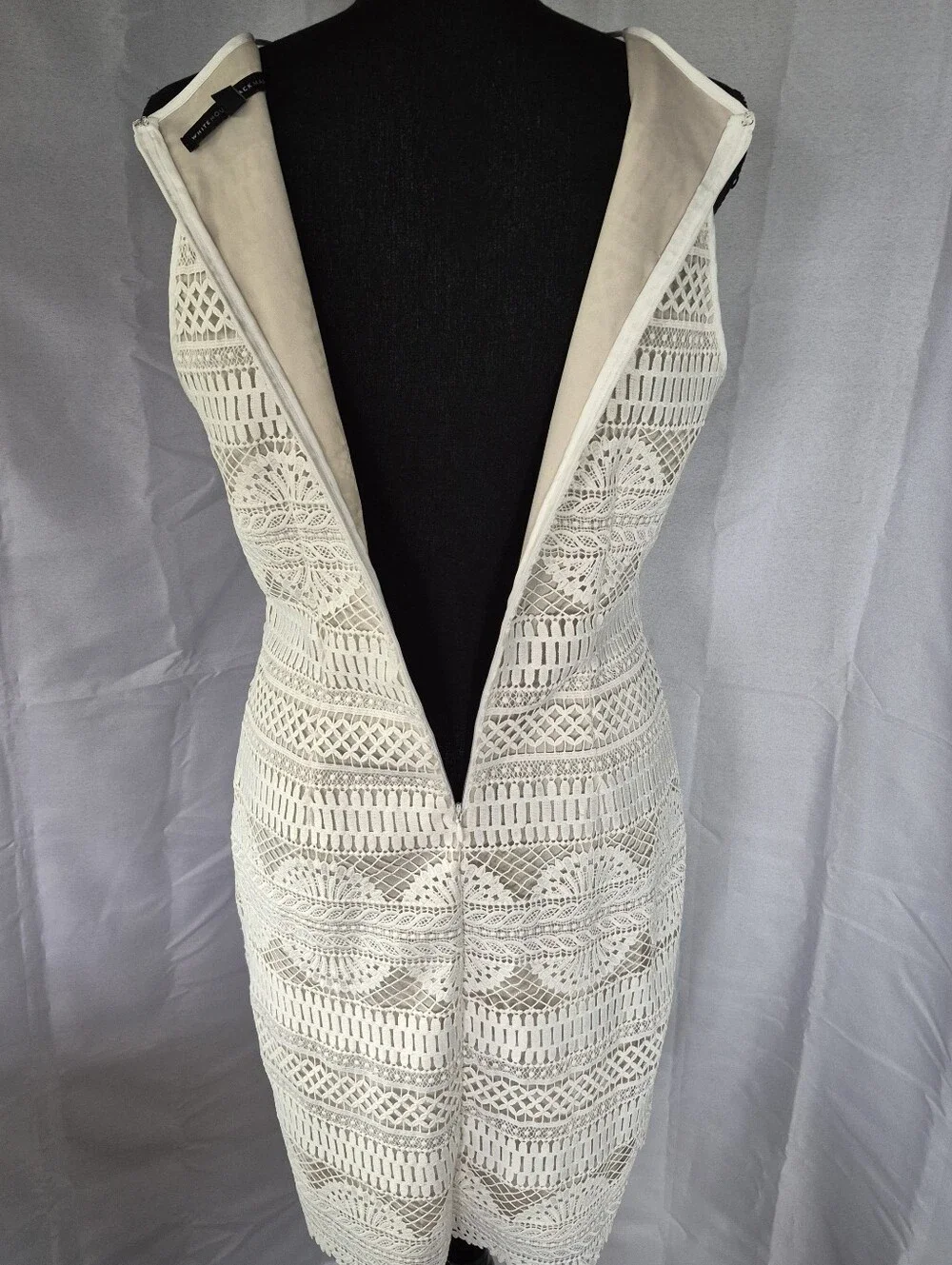 White House Black Market Crochet Dress Womens Size 6 Off White Beige Cream - Picture 11 of 14